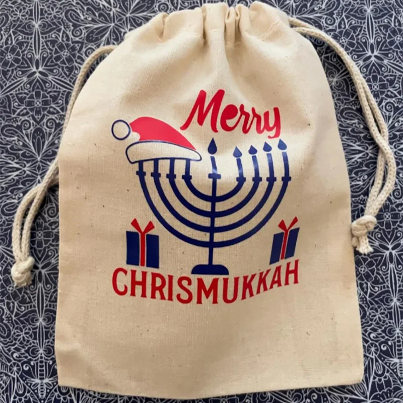 5 buah tas hadiah Merry Chrismukkah selamat datang Hanukkah selamat Chanukah Judaica dekorasi Natal kenang-kenangan hadiah