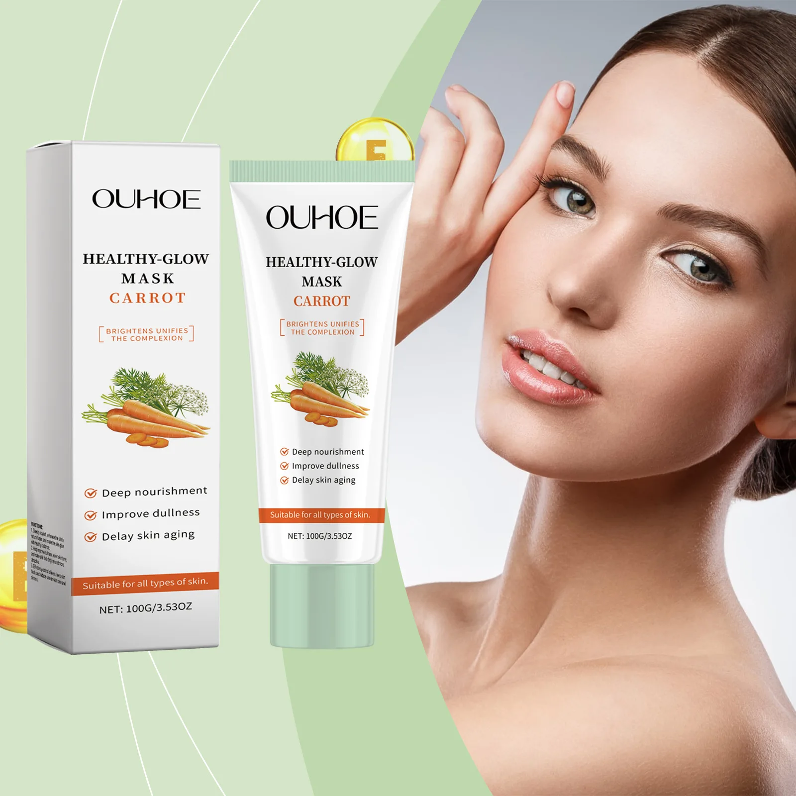 

OUHOE Carrot Applied Mask, Gently Nourishing Facial Skin Hydrating Moisturizing Brightening Skin Care Mask Reduce Aging