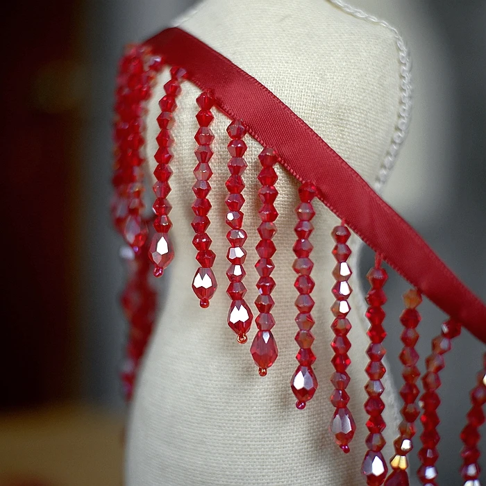 Pink Red Royal Blue Fringed Trim Crystal Tassle Beaded Lace Ribbon Sewing Dance Clothing Edge Curtain Headwear Pendant Tassels