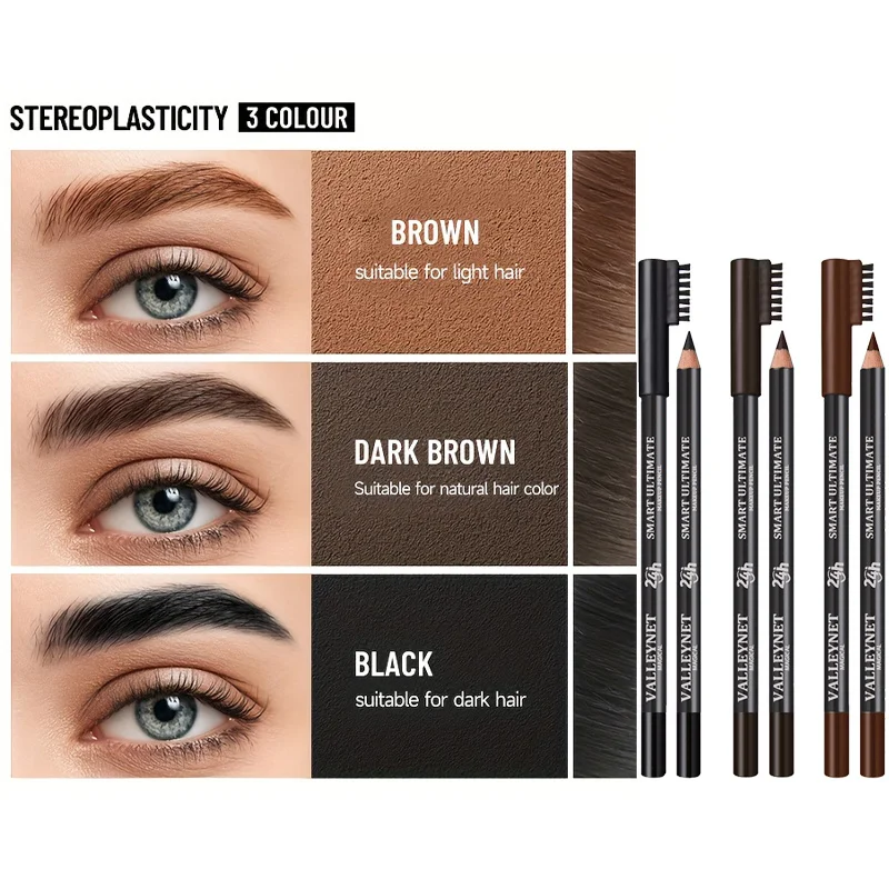 أقلام حواجب خشبية فائقة النعومة مع فرشاة من سلسلة الأسود والبني، لمسة نهائية غير لامعة، تركيبة مكياج عيون مقاومة للماء تدوم طويلاً #5