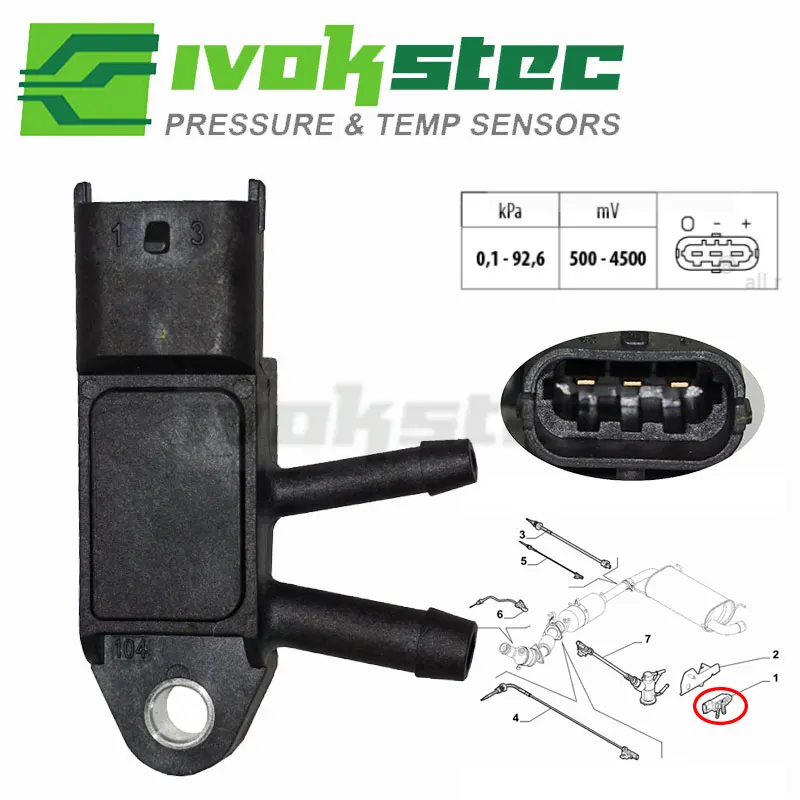 Exhaust Pressure Sensor For Peugeot Bipper Boxer 1.3 3.0 HDi 175 06- Alfa Romeo 159 Mito Brera 2.0 51908411 Fiat 500 1610531380