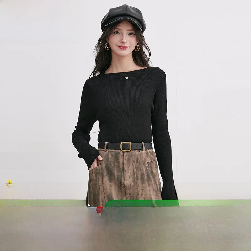 Sli femme couche de Base pull 9MO0H000 vêtements d'extérieur d'hiver haute élasticité Faionable Long Sve rond Ne couleur