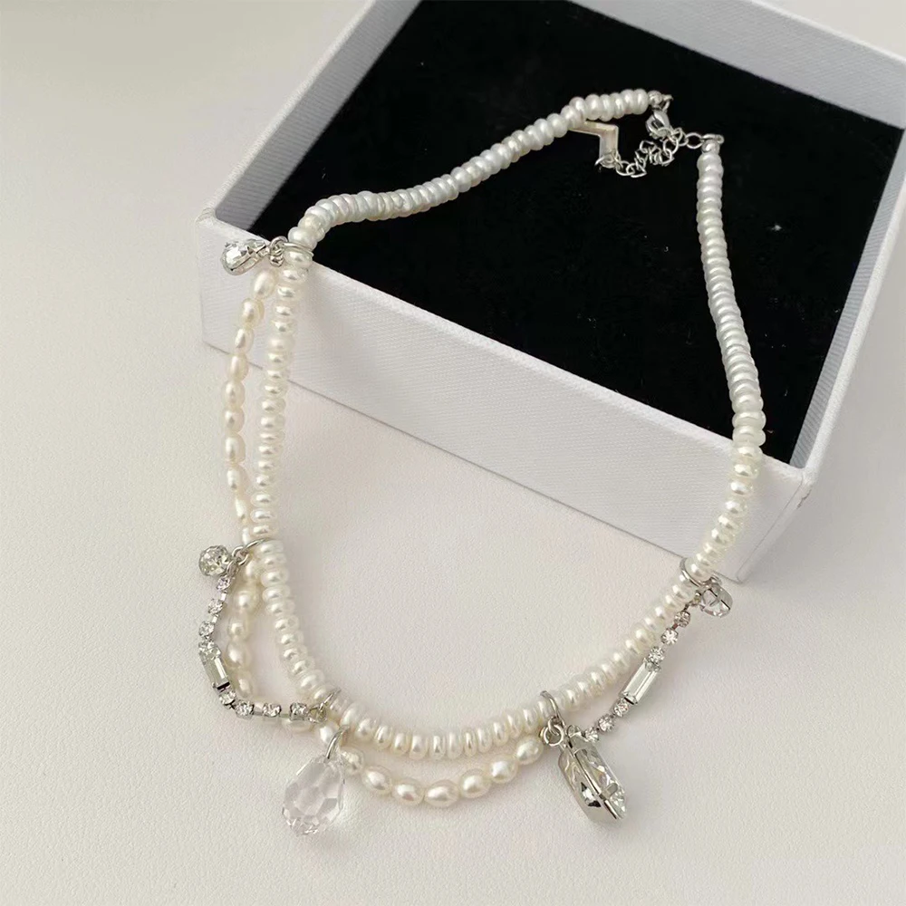 

Báthory Elizabeth New Freshwater Pearl Drop Diamond Pendant Crystal Necklace Women Ladies Female Chain Luxury Fashion Jewelry