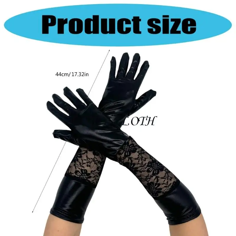 Leather Lace Elbow Length Gloves Long Operas Party Gloves Cosplay Halloween Costumes for Womens Girls Y1AC