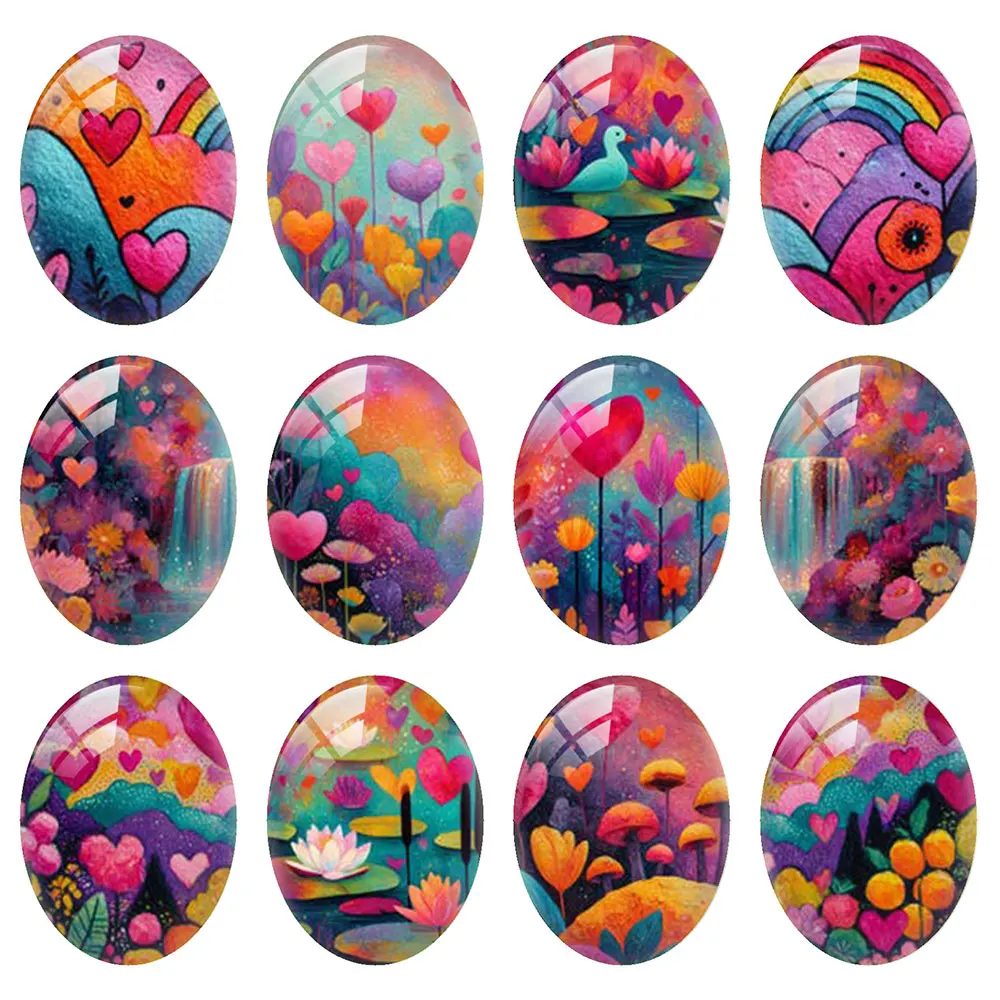 Random Mixed Round/Oval/Square Love-themed Fairy Tale Illustration Photo Glass Cabochon Flatback Demo Cameo Diy Jewelry Making
