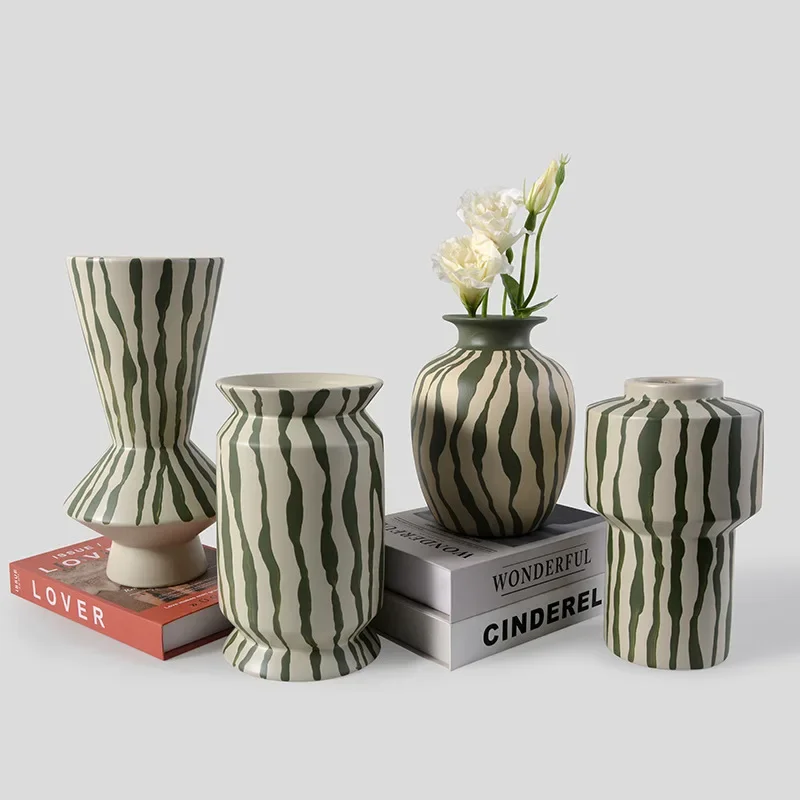 Nordic Ins Zebra Striped Ceramic Vase Ornaments Living Room Homestay Flower Arrangement Container Dried Flower Vase Decoration