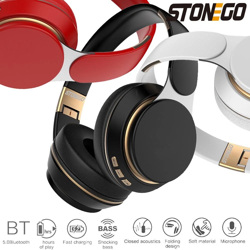 STONEGO Stereo Bluetooth Headphones Foldable Wireless Headset HiFi Deep Bass Sound HD Microphone PU Leather Earmuffs