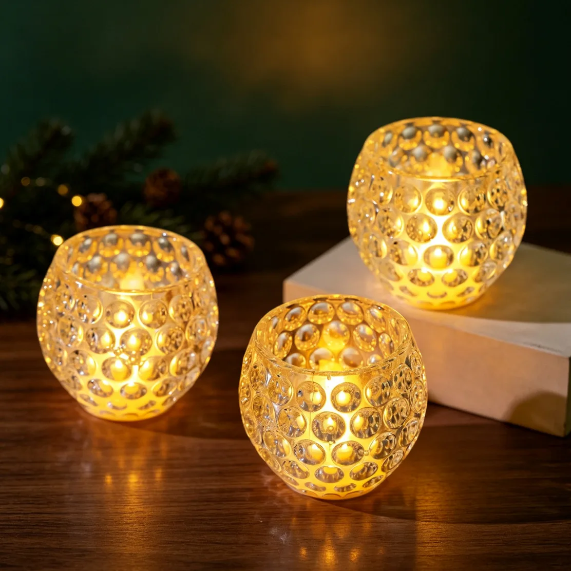 Christmas Crystal Honeycomb LED Electronic Candle Light Home Decor Night Light Christmas Halloween Atmosphere Ornament