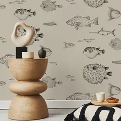 Tropical Fish Wallpaper Mural Peel and Stick,Sea Cquario Wallpaper,Self Adhesive Sea Life Wallpaper Or Tradition Blowfish Decor,