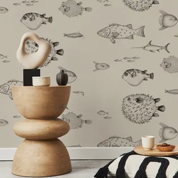 열대어 벽지 벽화, 바다 Cquario 벽지, 자체 접착 바다 생물 벽지, 불가사리 장식, 이동식 껍질과 스틱