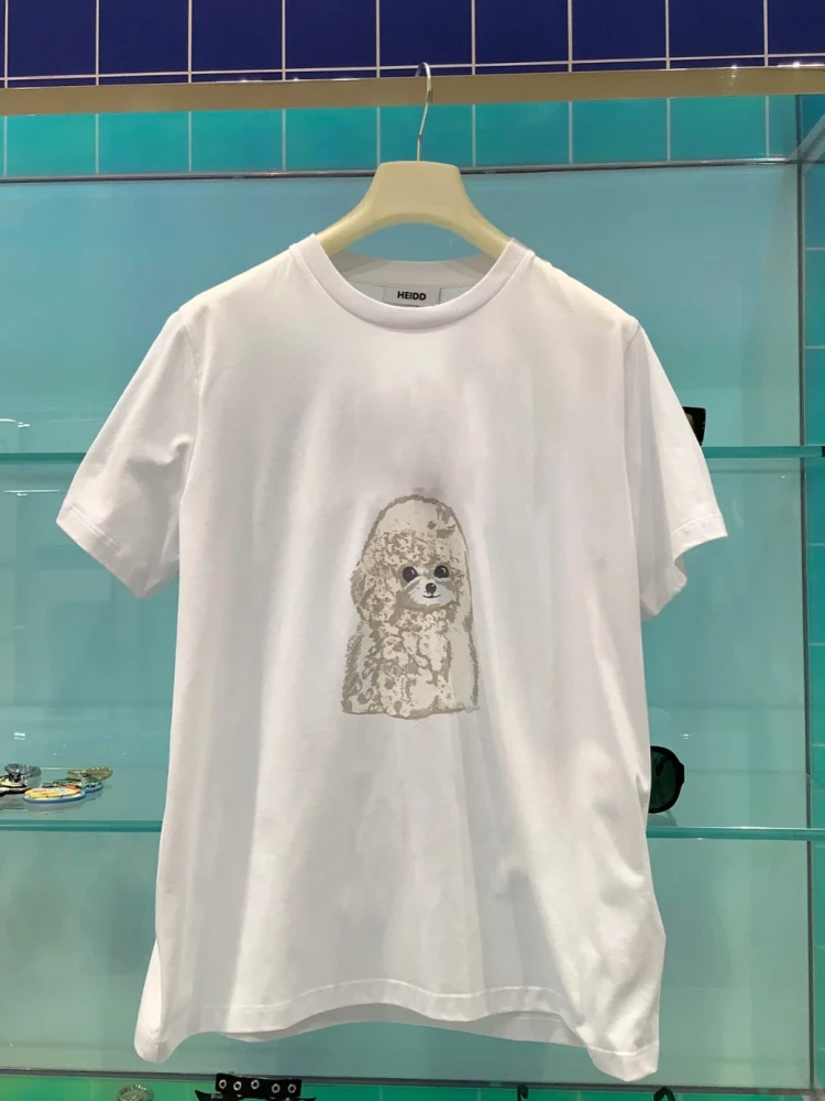 

Свободная футболка с круглым вырезом и коротким рукавом HEIDD GAN25, весна-лето, новая, с мультяшным принтом собаки, забавная, креативная, хлопковая, для повседневной носки