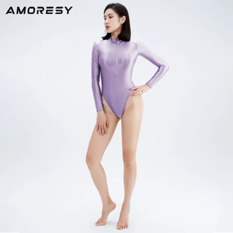 AMORESY Lachesis High-Leg Front-Zip Swimsuit Leotard