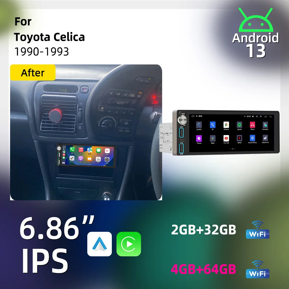 Android Radio 6.86 inch for Toyota Celica 1990-1993 1Din Car Stereo Carplay GPS Car Multimedia Screen Autoradio Head Unit