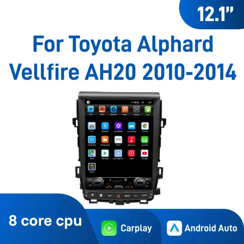 12.1Inch Android Car Navigation For Toyota Alphard Vellfire AH20 2010‑2014, steering wheel control, wireless carplay