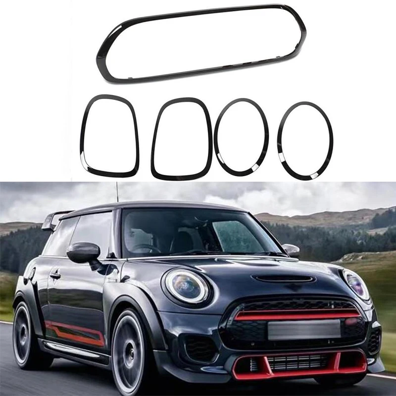 5pcs Gloss Black Headlight Trim Taillight Eyelid Cover With Front Grill Frame fit for Mini F55 F56 F57 JCW 2014-2021