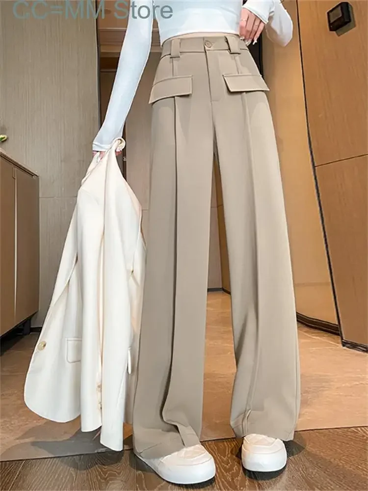 New Baggy Suits Pants Women High Waisted Solid Korean Fashion Full Length Wide Leg Pants Office Ladies Chic Casual Pants