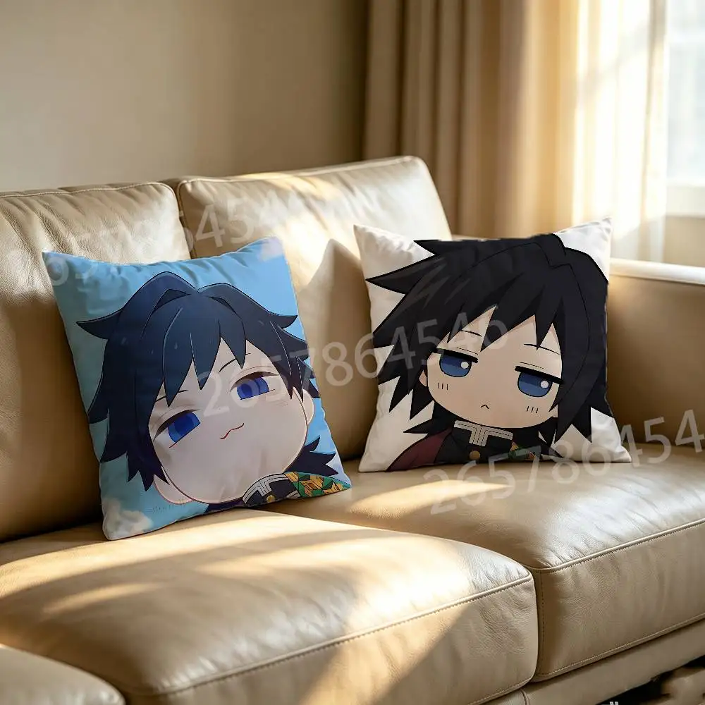 Chibi T-Tomioka Giyuu Pillow Case For Room Sofa Cushion Cover Suitable For Home Bedroom Decoration And Protector