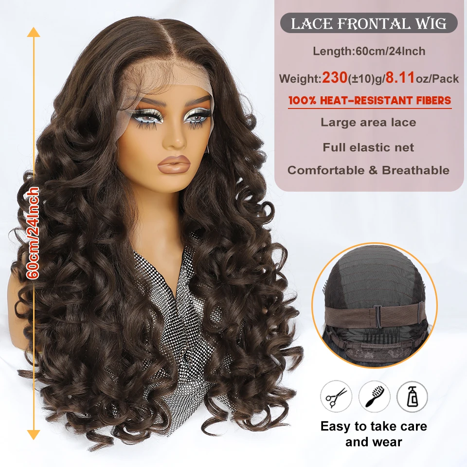 Parrucca frontale in pizzo 13x6 Parrucca frontale in pizzo sintetico Latisha riccia pre-pizzicata con i capelli del bambino per le donne Parrucche frontali in pizzo da 24 "