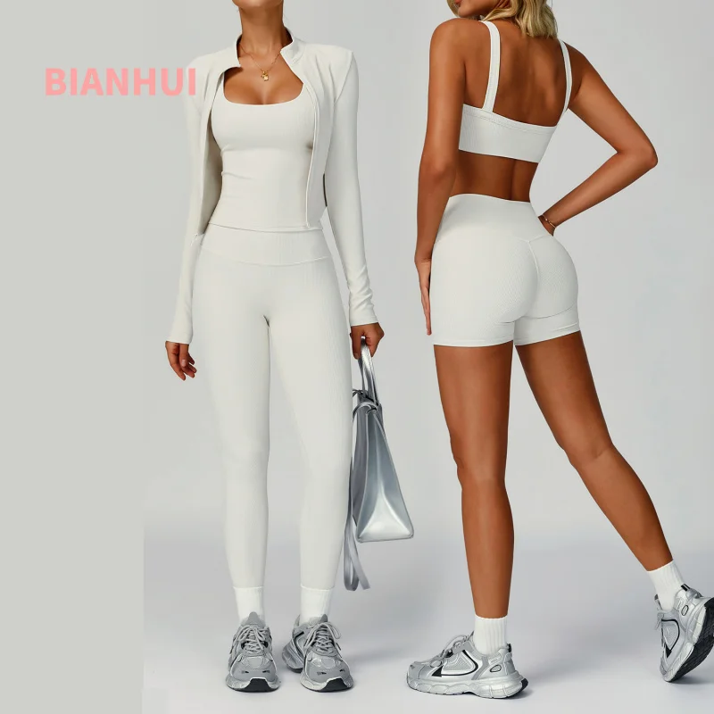 BIANHUI 2/3PCS High Waist Tight Slimming Outdoor Sports Yoga Bra Set Fitness Women Tracksuit Workout Long Sleeve Clothing