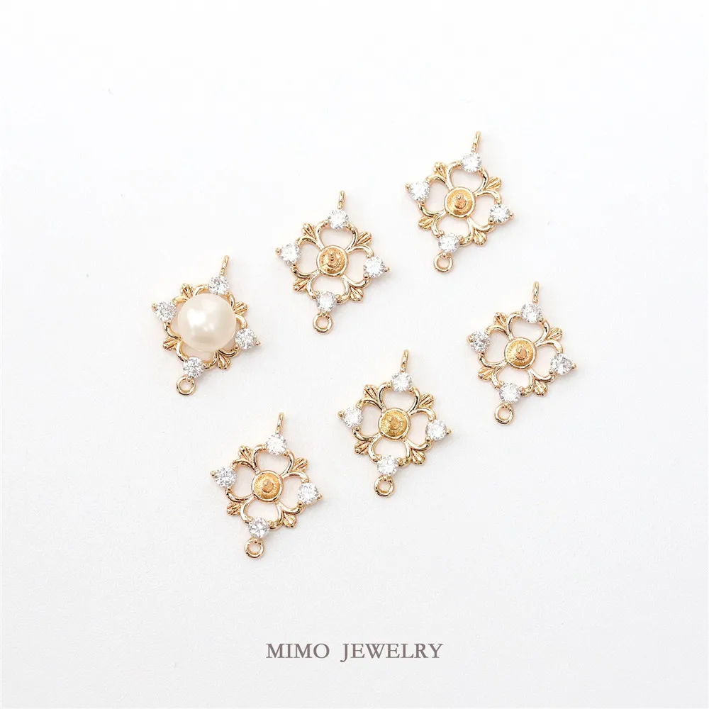 

1PCS Copper Plated with Real Gold, Slightly Set with Zircon, Double Pendant, Needle, Pearl, Pendant, DIY Handmade Accessory