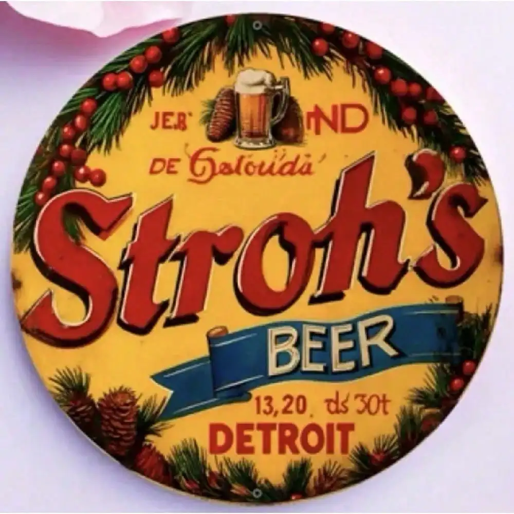 

Винтажная металлическая табличка с логотипом пивоварни Detroit Stroh's, ретро-декор для мужской комнаты, гаража, бара, паба