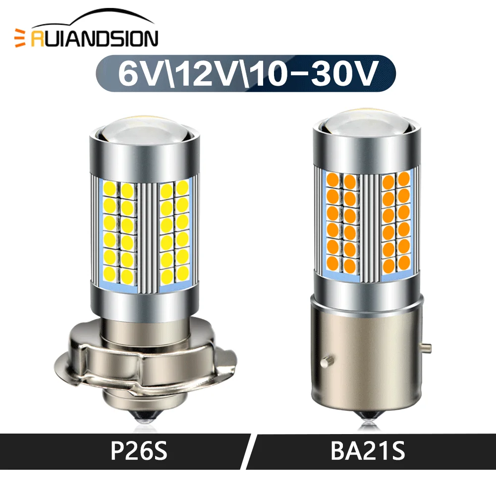 1PC P26S BA21S LED Headlight Bulb DC 6V 12V 10-30V Super Bright White Yellow LED Bulb for Motorcycle Headlight Nonpolarity
