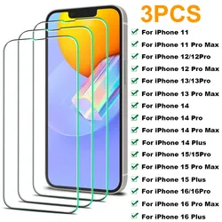 3Pcs Full Tempered Glass For iPhone 15 14 11 12 13 Pro Max 13 Mini Screen Protector For IPhone 16 15 Plus X Xr Xs Max Glass