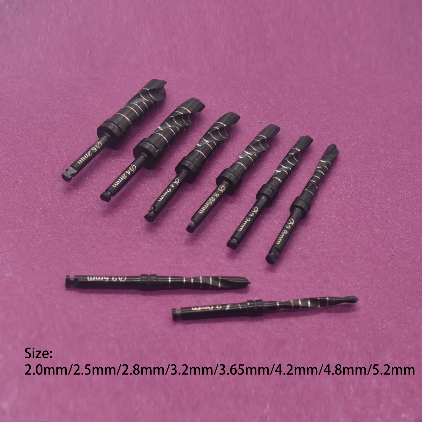 1-teilige Zahn implantat bohrer Titan beschichtete schwarze Reib bohrer Chirurgische Werkzeuge 2,0mm/2,5mm/2,8mm/3,2mm/3,65mm/4,2mm/4,8mm/5,2mm