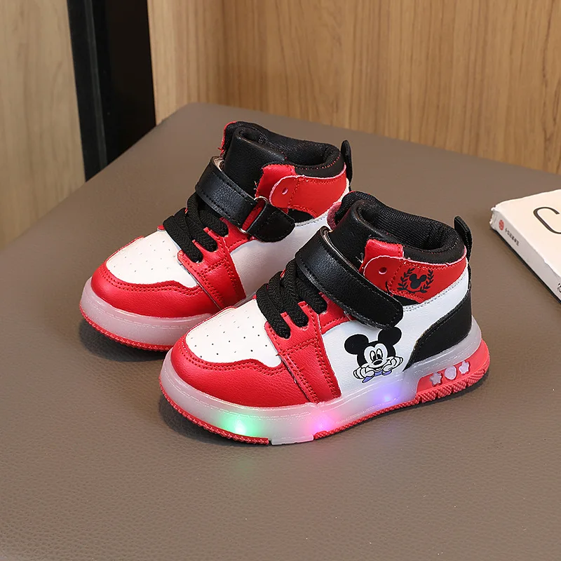 أحذية كاجوال للفتيات من ديزني جلد PU ميكي ماوس LED مضيئة أحذية رياضية للأطفال من 1-6 سنوات للأولاد #2