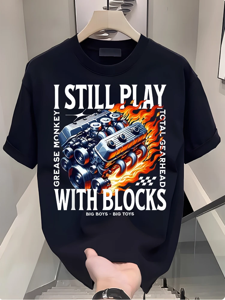 

"Blood engine, childlike innocence"-100% pure cotton O-neck casual short-sleeved T-shirt display of flame automobile engine.