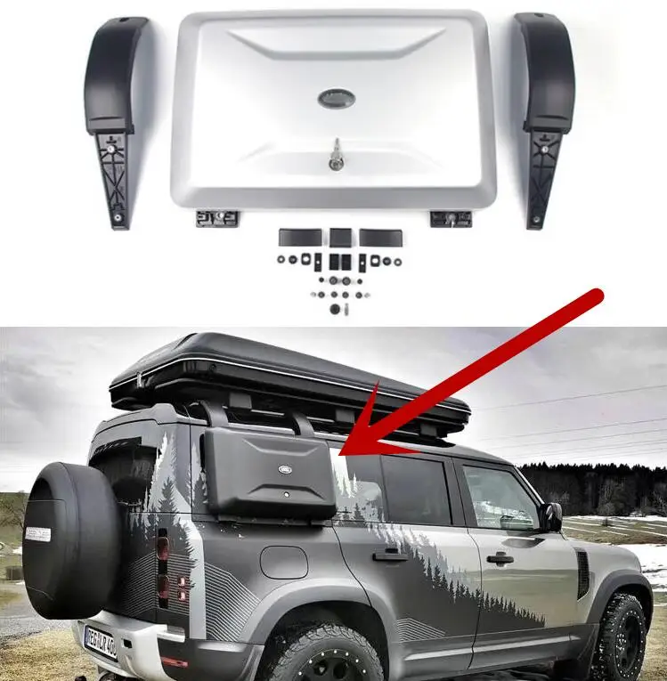 

Для Land Rover Defender 90, 110, 2020, 2021, 2022, 2023, рельсовая стойка на крышу, Фотосумка, боковая складная лестница, оборудование, коробка