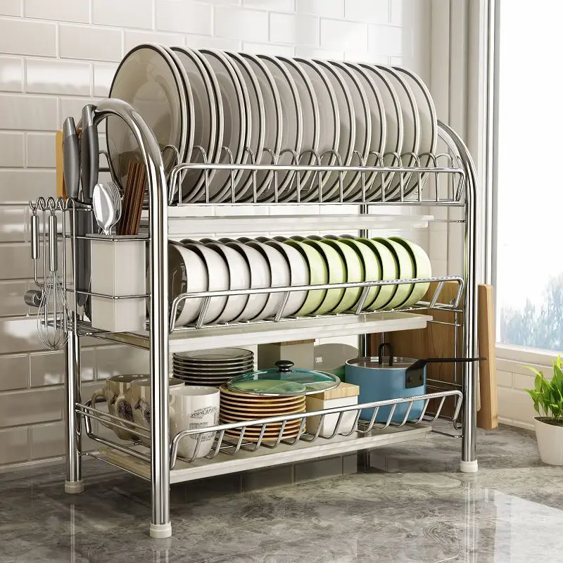 Dish Drying Rack Kitchen Adjustable Stainless Steel 2 Tier Plates Organizer Dish Bowl Drainer Storage Rack Kitchen Utensils