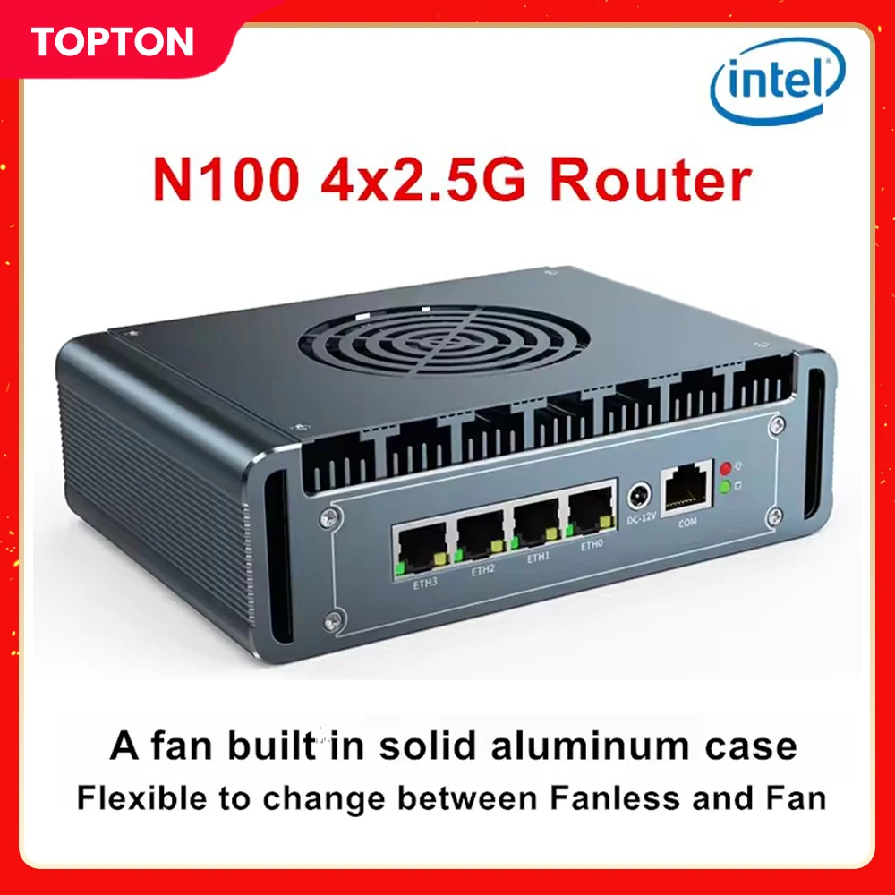 12th Gen Intel N100 Firewall Mini PC 4x i226 2.5G LAN Router Celeron N5105 J4125 pfSense PVE Desktop Computer Aluminum with Fan