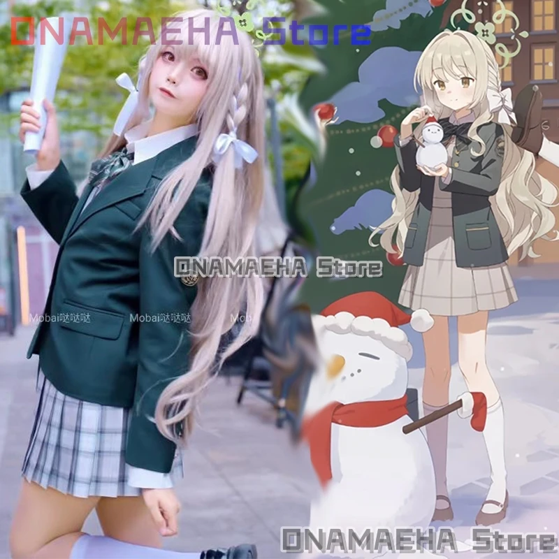 

Костюм для косплея Сакурай Мию: Аниме-костюм Кавайи, зеленое школьное платье JK aBcONA@School, пальто, бантик, длинные парики. Милый образ для девочек. Косплей по игре Blue Archive.