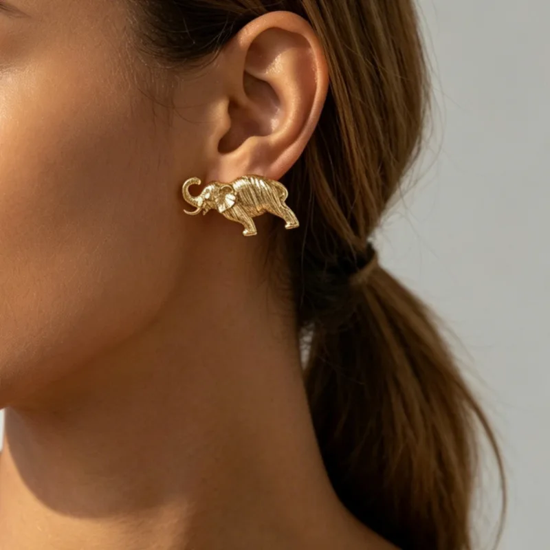 Retro fashion creative Thai style elephant striped earrings high-end stud earrings simple and versatile earrings