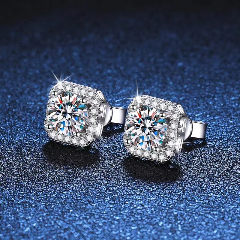 

1ct D Color Moissanite Square Stud Earrings Women 925 Sterling Silver Moissanita Diamond Ear Studs Platinum Finish Pass Tester