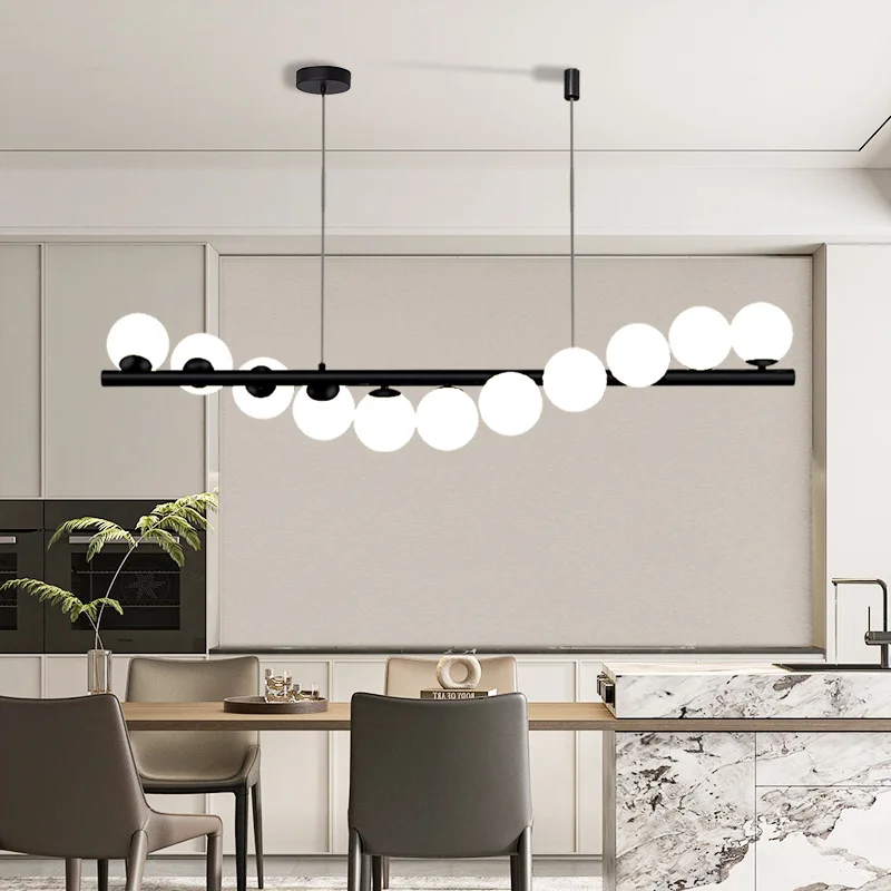 Modern Minimalist Dining Room Pendant Light Nordic Molecular Design Spiral Glass Ball Magic Bean Long Bar Counter Lamp