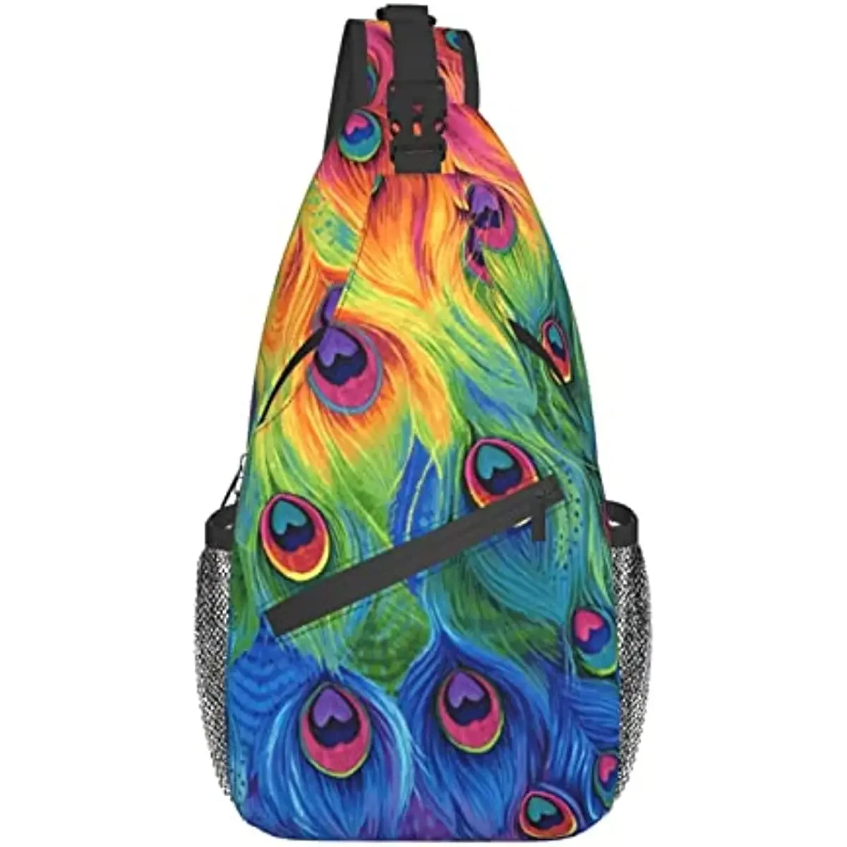 Peacock Design Sling Backpack Crossbody Sling Bag for Men Women Travel Hiking Daypacks Pattern Rope Chest Shoulder Daypack