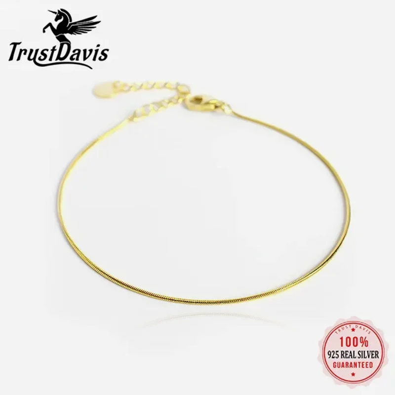 

TrustDavis 100% 925 Solid Real Sterling Silver Contract Snake Chain Bracelet For Women Wife Girls Lady Silver Jewelry ED306
