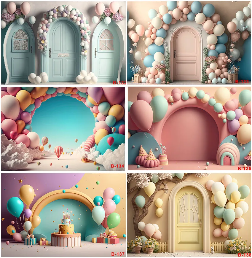 Cake Smash Birthday Balloons Arch Shape Gifts Interior Backdrop Wedding Party Custom Backgrounds Photographic Baby Portrait