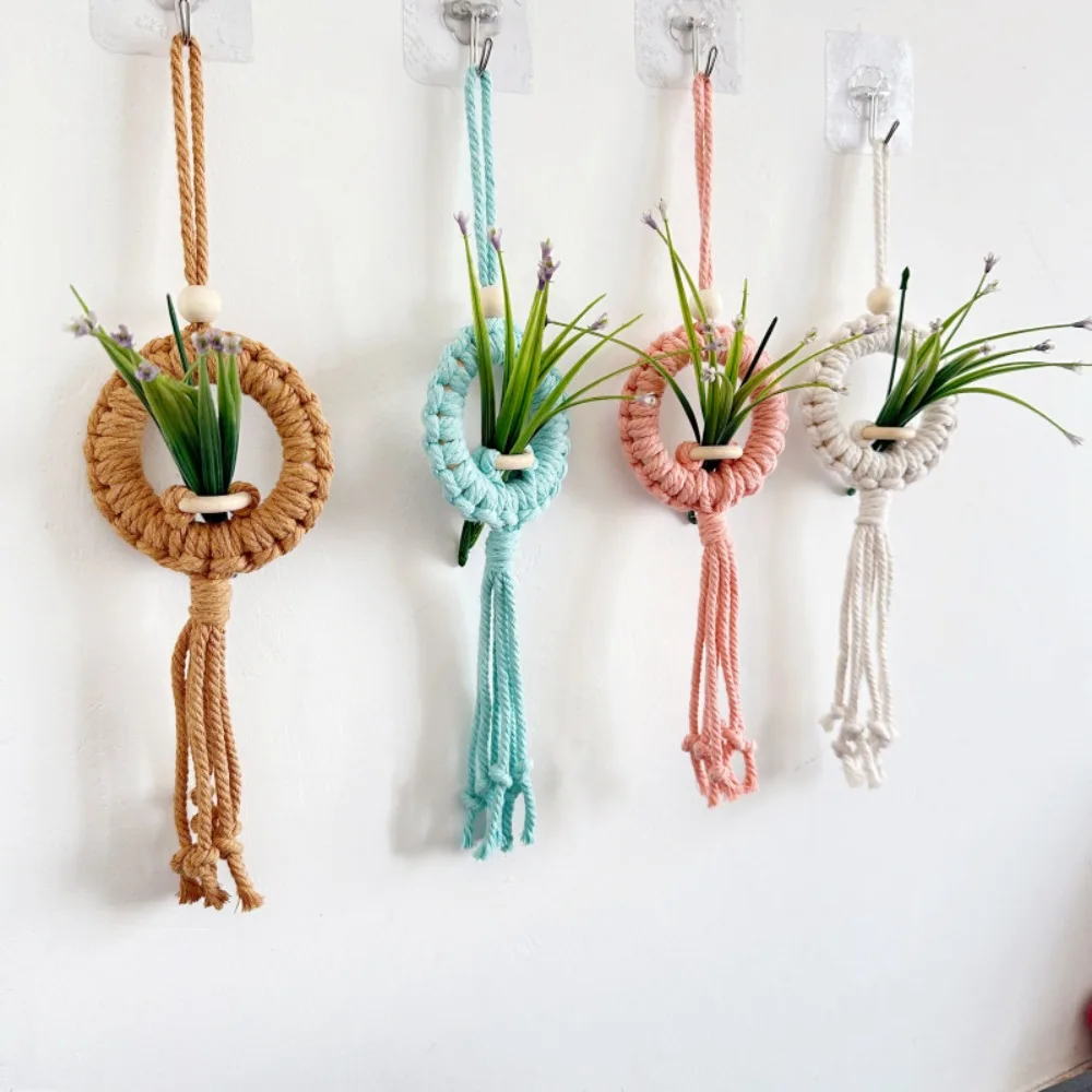 

Fashionable Bohemian Flower Pot Handmade Woven DIY Tapestry Flower Basket Flower Arrangement Wooden Chip Wall Decoration Outside