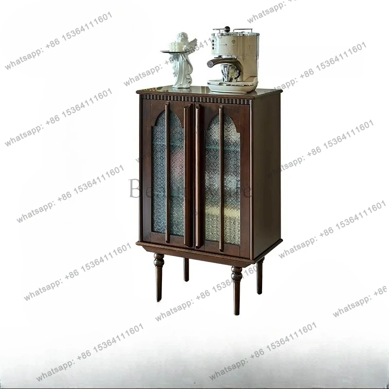 

French solid wood TV cabinet floor storage locker integrated living room home American light luxury retro