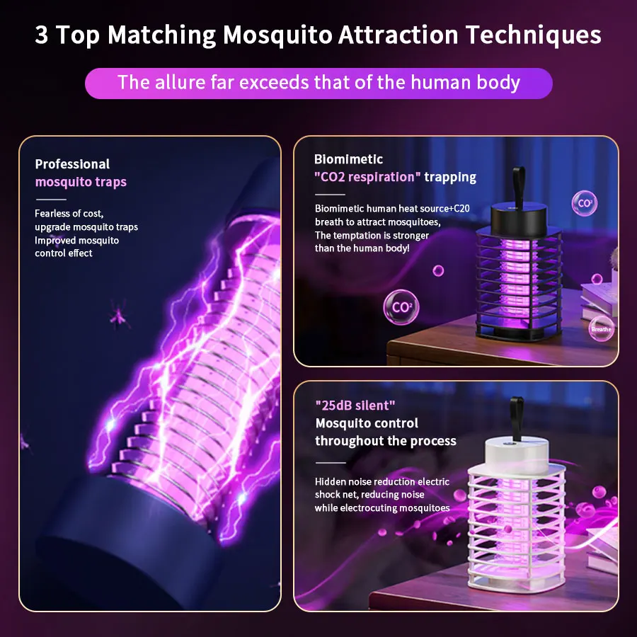 Portable USB Electric Mosquito Killer Lamp Fly Zappers Mosquito Light Indoor Outdoor Wall Desktop Wall Hang Dual Use Household