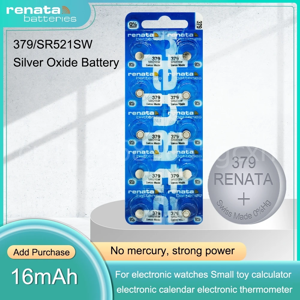 Original Renata 379 SR521SW AG0 D379 SR63 V379 1.55V Silver Oxide Watch Battery for Calculator Remote Button Cell Swiss Made