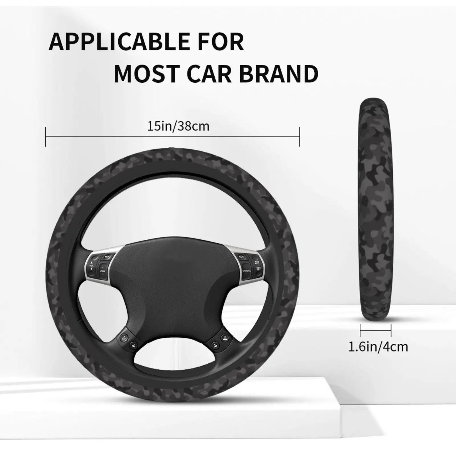 Grey Camouflage Pattern Steering Wheel Cover Funny Anti-Slip Car Accessories for Men Women Universal 15 Inch Fit Most Vehicles - view 5