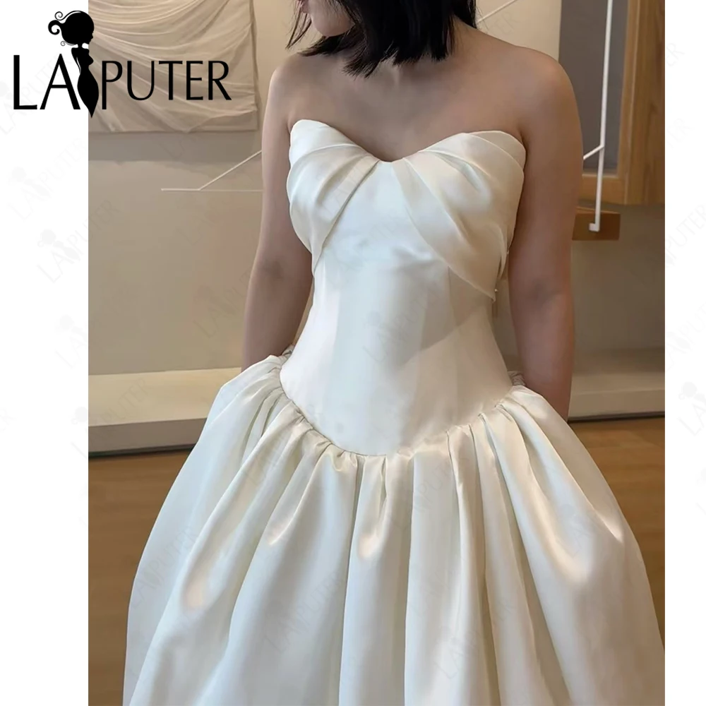 Ivory A line Wedding Dresses Dropped Waist Puffy Skirt Bride Wedding Gown Off Shoulder Ruched Unique Cups Bridal Wedding Dress