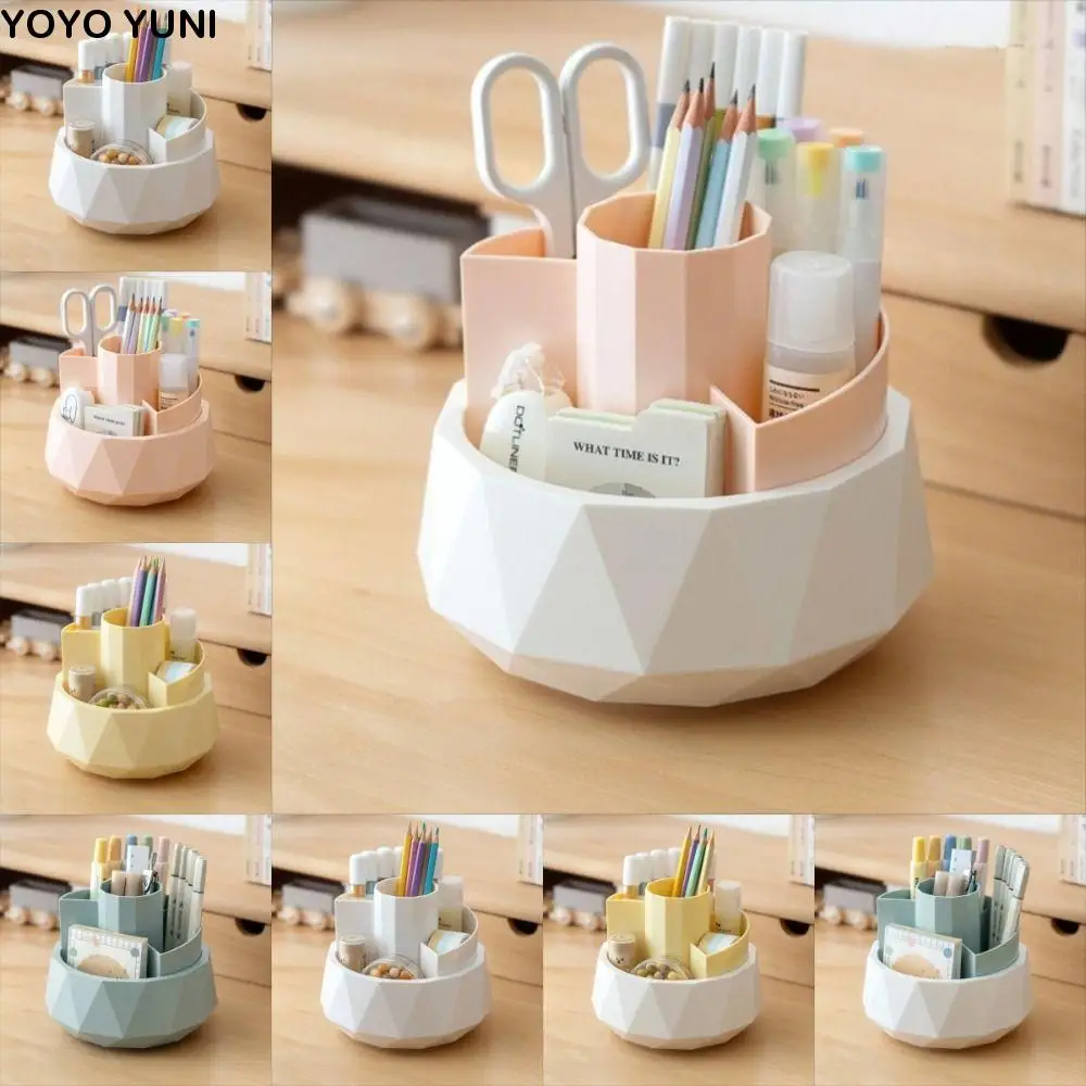 4-Grid 360° Rotating Pen Holder Large Capacity Stationery Pencil Storage Box Dust-proof Waterproof Makeup Brush Organizer Home