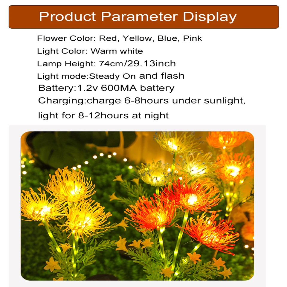 2Pcs Solar Flower Lights Outdoor Garden Patio Lawn Lamps LED Solar Powered Seaside Lantern For Camping Terrace Yard Decoration