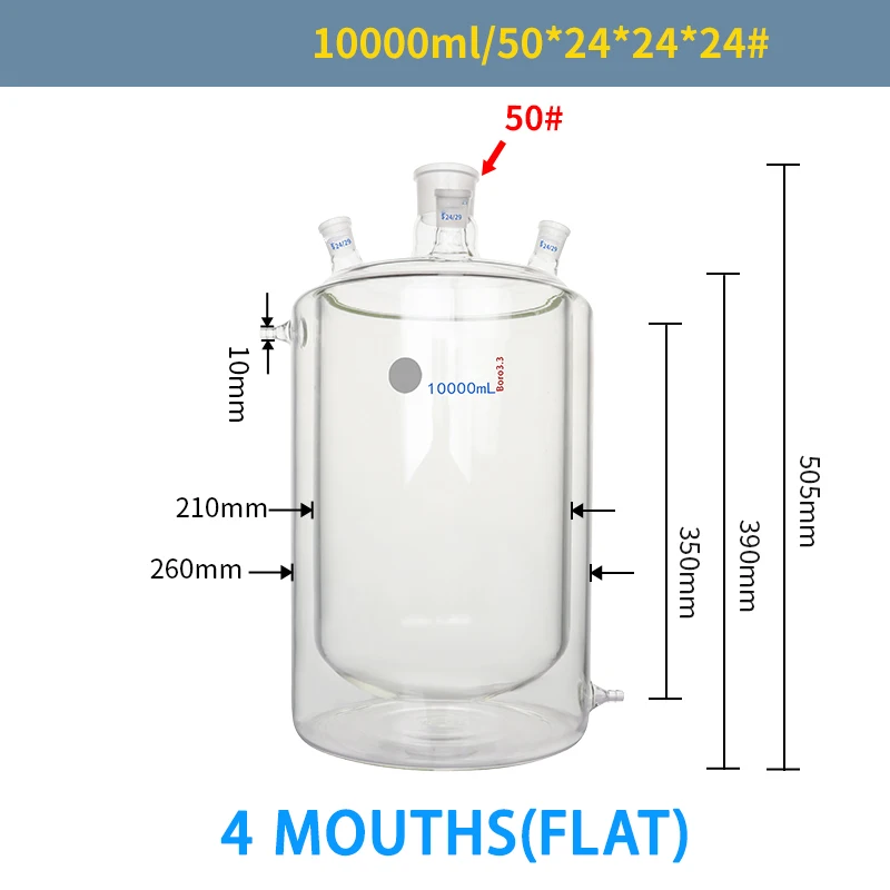 Four-neck jacketed reaction bottle double-layer reactor flat bottom laboratory flask glassware 250-10000ml