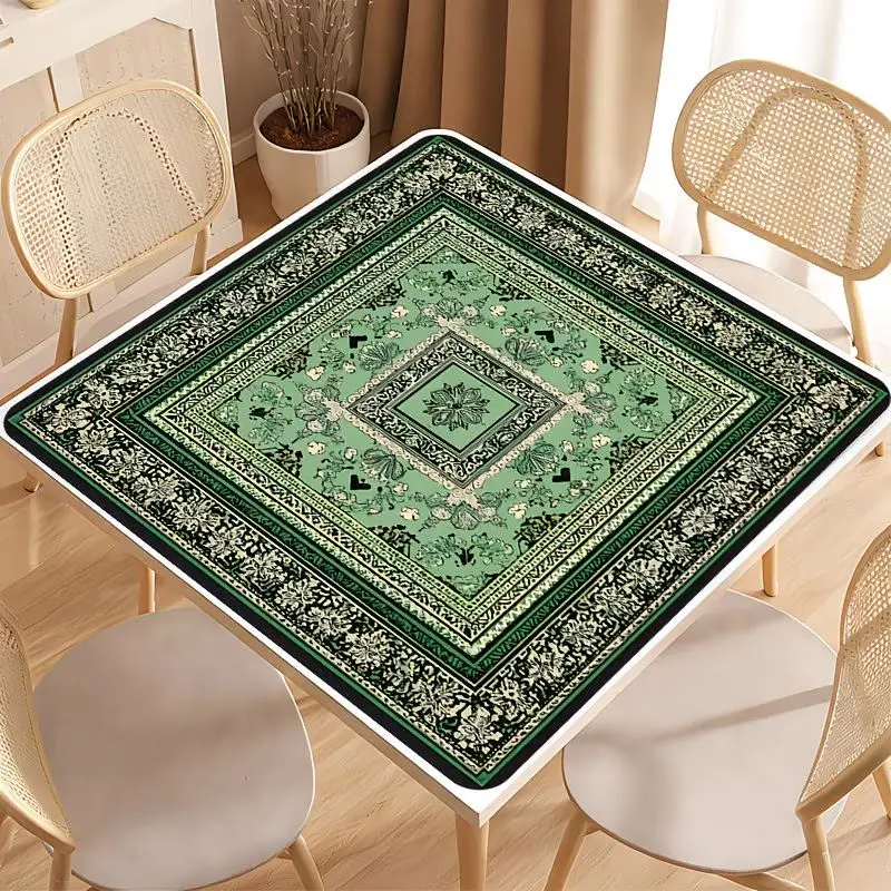 Square Mahjong Table Mat Peony Flower Chinese Pattern Frame Anti slip Noise Reduction Game Mat Board Game Desktop Decoration